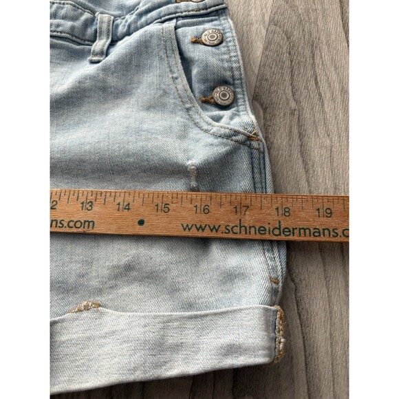 Old Navy Shortalls Womens Small Blue Shorts Bib Overalls Cuffed Distressed 30x3 - Picture 14 of 16